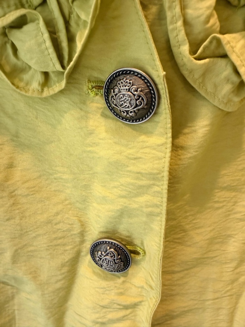 Ruffle Front Blazer Jacket Women Medium Lime Green Statement Cropped Dressy - Picture 2 of 9